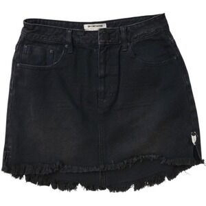ONE x ONE TEASPOON Denim Skirt Womens 28 Black Frayed Hem Mini